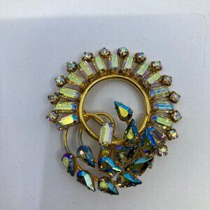Vtg 1960 Continental ? aurora borealis blue rhinestone crystal brooch